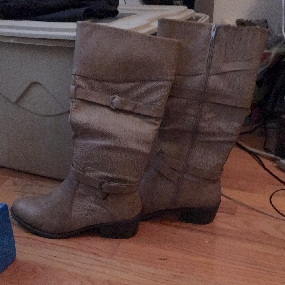 Easy Street Taupe Calf-High Boots
